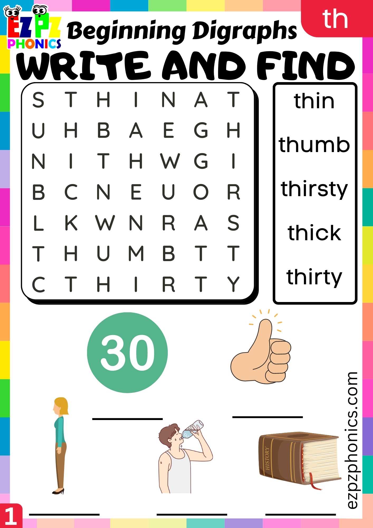 Group1 TH Words Write And Find Consonant Digraphs Phonics Beginning Worksheet